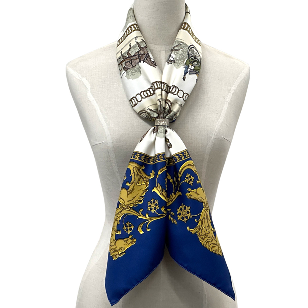 HERMES Blue Silk Scarf - Picture 6 of 7